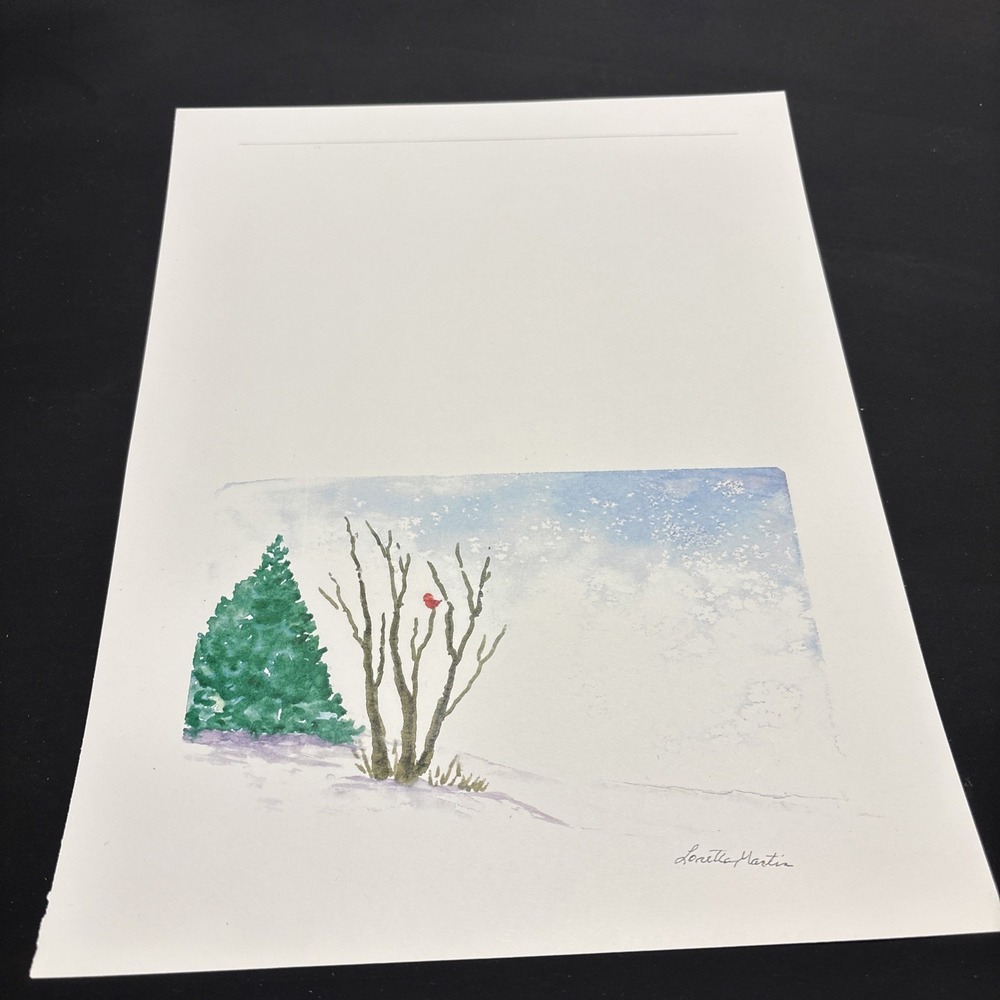 Loretta Martin Winter Cardinal Art Print Minimalist Snow Landscape 8.5x11